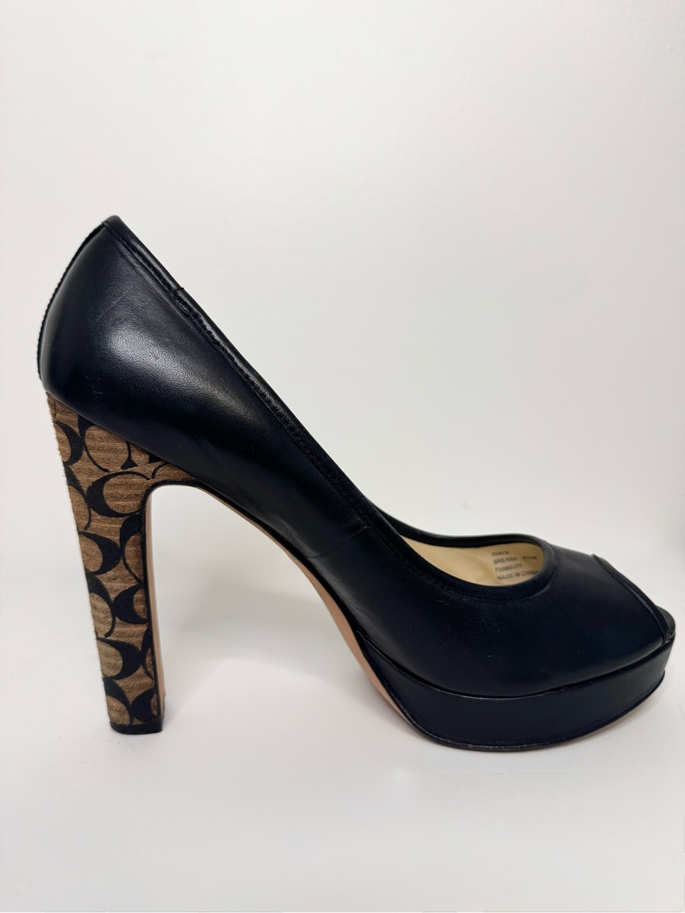 Coach Black Leather Pumps with Signature Monogram Heel - Picture 11 of 16